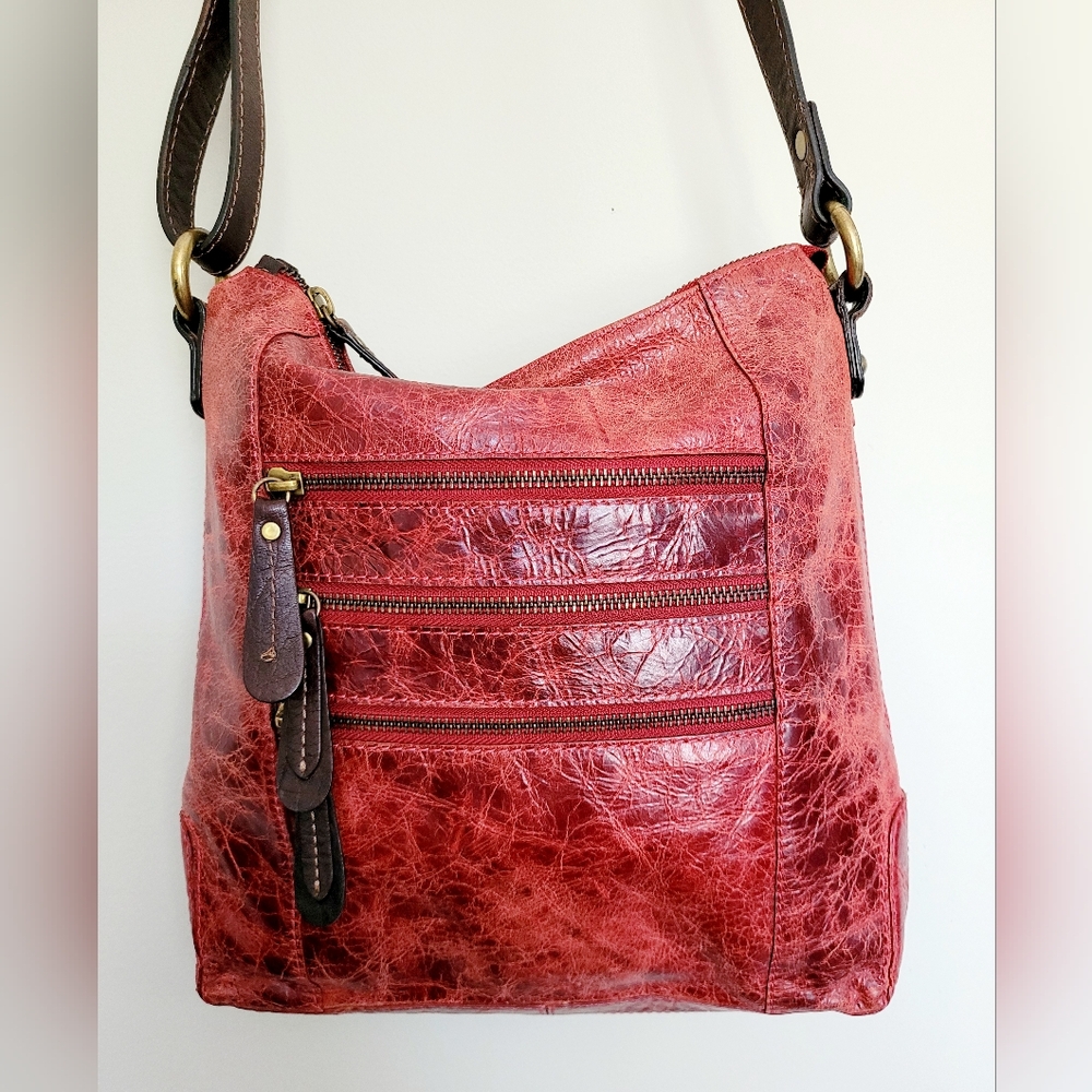 Nino Bossi Genuine Leather Red Crossbody/Organizer Bag 10.5"×11.5"×3" - Picture 11 of 16